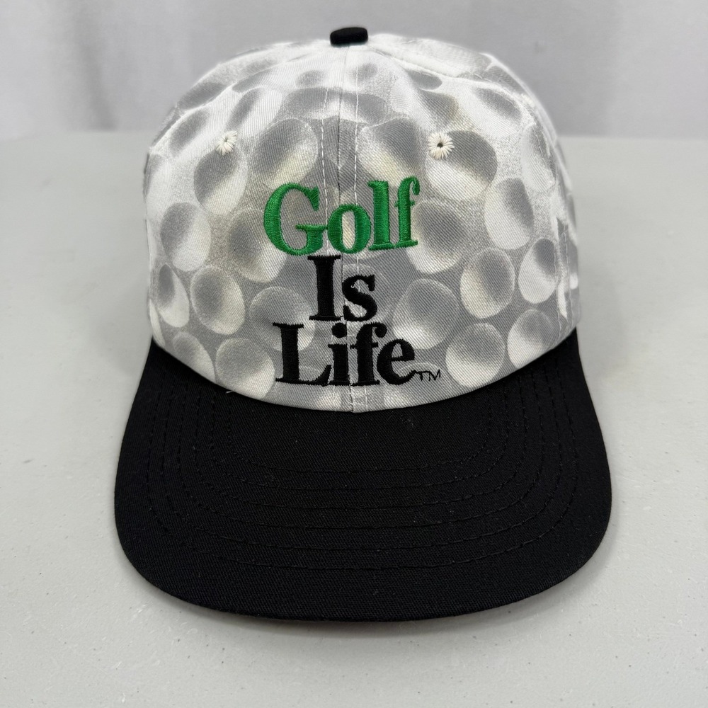 Mens‎ Golf Is Life Baseball Cap Black Brim All Over Print Hat Big Ball Sports